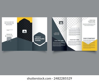 Dark trifold brochure in Arabic style. Simple and minimalist promotion layout