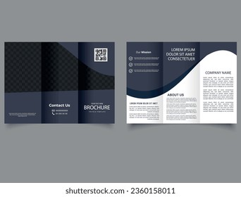 Dark trifold brochure. Vector editable template