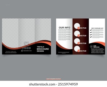 Dark trifold brochure. Vector graphics. Flyer and Leaflet, Cards Landing 