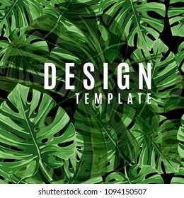 Dark tropical background with jungle plants. Vector exotic Design template.