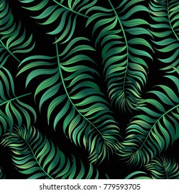 	
Dark tropical pattern with exotic palm leaves. Seamless vector tropical pattern.