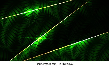 Dark tropical pattern with exotic plants. Vector tropical pattern with green phoenix palm leaves.