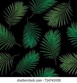 Dark tropical pattern with exotic plants. Seamless vector tropical pattern with green phoenix palm leaves.