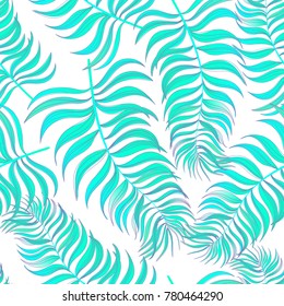 Dark tropical pattern with exotic plants. Seamless vector tropical pattern with green phoenix palm leaves.
