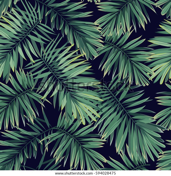 Dark tropical\
pattern with exotic plants. Seamless vector tropical pattern with\
green phoenix palm\
leaves.