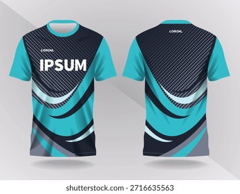 dark turquoise black abstract background and pattern for sport jersey design and mockup. front and back view template