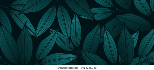 Dark turquoise botanical mystical background with branches and leaves. Abstract background, cover design, wallpaper.
