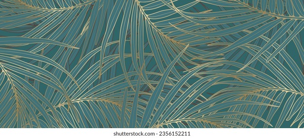 Dark turquoise luxury botanical background with golden branches. Abstract background for decor, wallpapers, postcards, covers and presentations, social media posts.