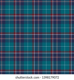 Dark Turquoise, Red and White  Tartan Plaid Scottish Seamless Pattern. Texture from tartan, plaid, tablecloths, shirts, clothes, dresses, bedding, blankets and other textile.
