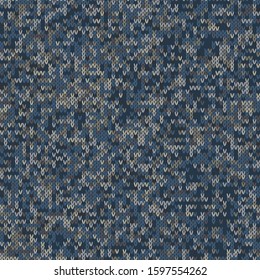 Dark Tweed Knit Stitch Effect Vector Texture. Masculine Dark Marl Seamless Melang Pattern. Hand Knitting Sweater Material. Close Up Fabric Textile Craft Background. Homespun Wool Allover Print Swatch.