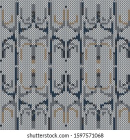 Dark tweed knit stitch effect vector texture. Masculine dark geometric seamless melang pattern. Hand knitting sweater material. Close up fabric textile craft background. Homespun allover print swatch.
