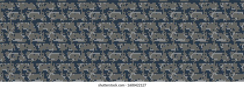 Dark tweed knit stitch effect vector border texture. Masculine gray seamless woven pattern. Hand knitting sweater material. Close up fabric textile  banner background. Homespun wool ribbon trim edge.