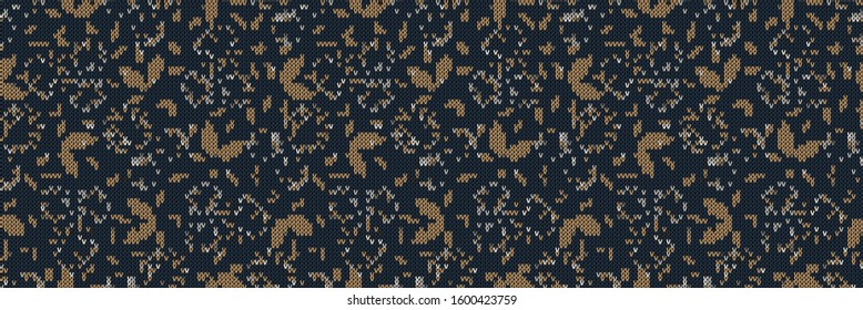 Dark tweed knit stitch effect vector border texture. Masculine dark gray seamless woven banner pattern. Hand knitting sweater material. Closeup leaf textile background. Homespun wool ribbon trim edge.