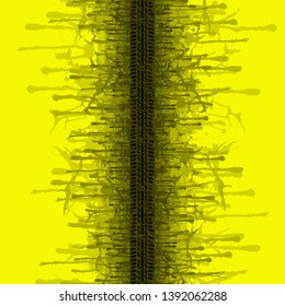 Dark tyre tracks with different grunge yellow splashes