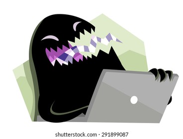 dark ugly monster with a computer