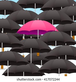 Dark umbrellas, light umbrella. Umbrellas set. Umbrellas symbol. Vector illustration.