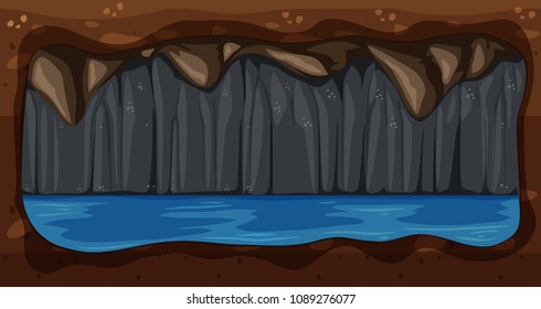 A Dark Underground Water Cave Vector illustration