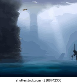 A dark and underwater abstract background