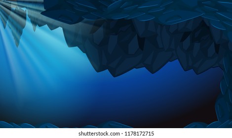 A dark underwater cave backgroubd illustration