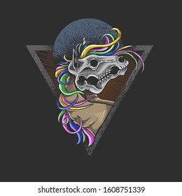 dark unicorn skull rainbow illustration vector