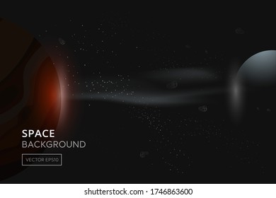 Dark universe background with planets and group of stars