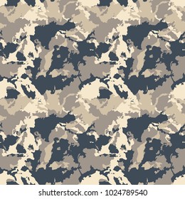 Dark urban camo of various shades of beige, gray and navy. Seamless pattern with camouflage for wallpaper, backdrop or textile print
