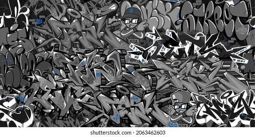 Dark Urban Graffiti Street Art Seamless Pattern. Vector Illustration Background Art