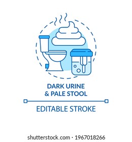 Dark urine and pale stool concept icon. Liver disease symptom idea thin line illustration. Jaundice. Potential problems indication. Vector isolated outline RGB color drawing. Editable stroke