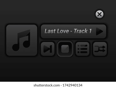 Dark user interface design. Music player media mobile application