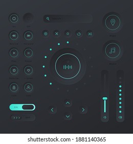 Dark user interface elements for mobile app. UI icons set. Vector. Simple modern design. For mobile, web, social media, business. Neumorphism concept vector illustration.