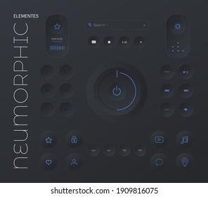 Dark user interface elements for mobile app. UI icons set. Vector. Simple modern design. For mobile, web, social media, business. Neumorphism concept vector illustration.