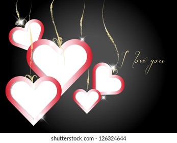 Dark Valentine background or postcard with pink hearts