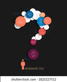 Dark vector abstract circles illustration / infographic template with place for your content - question mark made from blue and red content circles