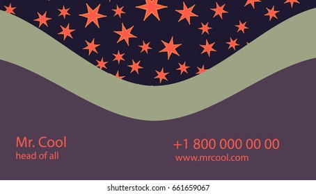 Dark Vector abstract creative business card with stars and bended lines.
