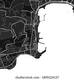 Dark vector art map of Ajaccio, Corse-du-Sud, France with fine grays for urban and rural areas. The different shades of gray in the Ajaccio  map do not follow any particular pattern.