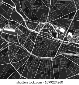 Dark vector art map of Amiens, Somme, France with fine grays for urban and rural areas. The different shades of gray in the Amiens  map do not follow any particular pattern.