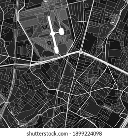 Dark vector art map of Antony, Hauts-de-Seine, France with fine grays for urban and rural areas. The different shades of gray in the Antony  map do not follow any particular pattern.