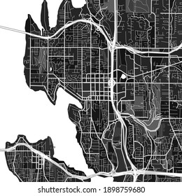 Dark vector art map of Bellevue, Washington, UnitedStates with fine gray gradations for urban and rural areas. The different shades of gray in the Bellevue  map do not follow any particular pattern.