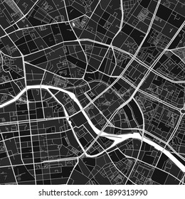 Dark vector art map of Berlin, Berlin, Germany with fine grays for urban and rural areas. The different shades of gray in the Berlin  map do not follow any particular pattern.