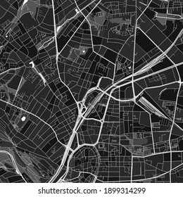 Dark vector art map of Bielefeld, North Rhine-Westphalia, Germany with fine grays for urban and rural areas. The different shades of gray in the Bielefeld  map do not follow any particular pattern.