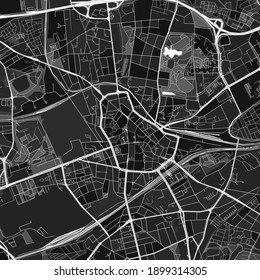 Dark vector art map of Bochum, North Rhine-Westphalia, Germany with fine grays for urban and rural areas. The different shades of gray in the Bochum  map do not follow any particular pattern.