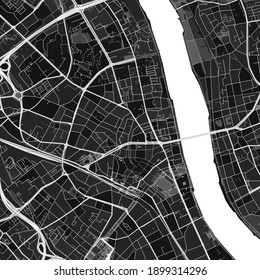 Dark vector art map of Bonn, North Rhine-Westphalia, Germany with fine grays for urban and rural areas. The different shades of gray in the Bonn  map do not follow any particular pattern.