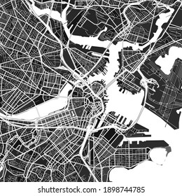 Dark vector art map of Boston, Massachusetts, UnitedStates with fine gray gradations for urban and rural areas. The different shades of gray in the Boston  map do not follow any particular pattern. svg