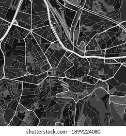 Dark vector art map of Chambery, Savoie, France with fine grays for urban and rural areas. The different shades of gray in the Chambery  map do not follow any particular pattern.