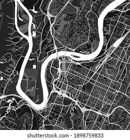 Dark vector art map of Chattanooga, Tennessee, UnitedStates with fine gray gradations for urban and rural areas. The different shades of gray in the Chattanooga  map do not follow any pattern.