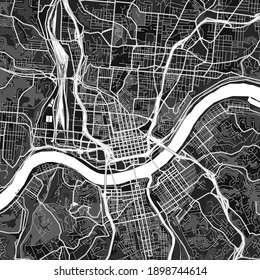 Dark vector art map of Cincinnati, Ohio, UnitedStates with fine gray gradations for urban and rural areas. The different shades of gray in the Cincinnati  map do not follow any particular pattern.