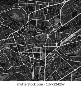 Dark vector art map of Clermont-Ferrand, Puy-de-Dôme, France with fine grays for urban and rural areas. The different shades of gray in the Clermont-Ferrand  map do not follow any particular pattern.