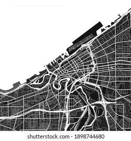 Dark vector art map of Cleveland, Ohio, UnitedStates with fine gray gradations for urban and rural areas. The different shades of gray in the Cleveland  map do not follow any particular pattern.