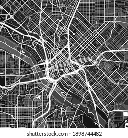 Dark vector art map of Dallas, Texas, UnitedStates with fine gray gradations for urban and rural areas. The different shades of gray in the Dallas  map do not follow any particular pattern.