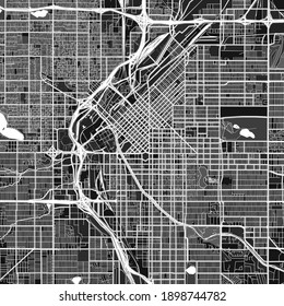 Dark vector art map of Denver, Colorado, UnitedStates with fine gray gradations for urban and rural areas. The different shades of gray in the Denver  map do not follow any particular pattern.